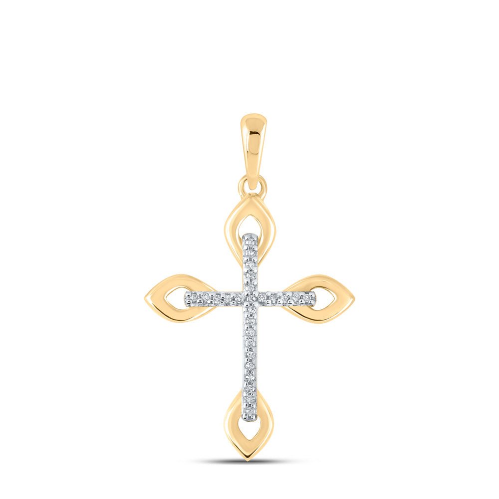 Diamond Cross Pendant | 10kt Yellow Gold Womens Round Diamond Cross Pendant 1/20 Cttw | Splendid Jewellery GND