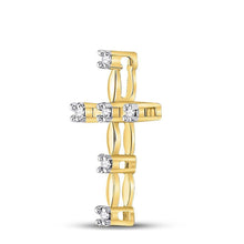 Load image into Gallery viewer, Radiant Cross of Eternity: 10kt Yellow Gold Womens Round Diamond Cross Pendant 1/20 Cttw product Side View from Splendid Jewellery