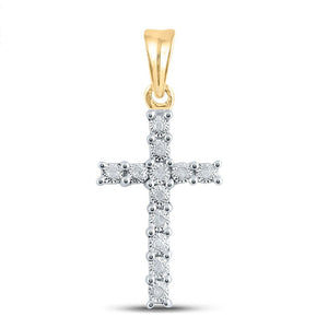 Diamond Cross Pendant | 10kt Yellow Gold Womens Round Diamond Cross Pendant 1/20 Cttw | Splendid Jewellery GND