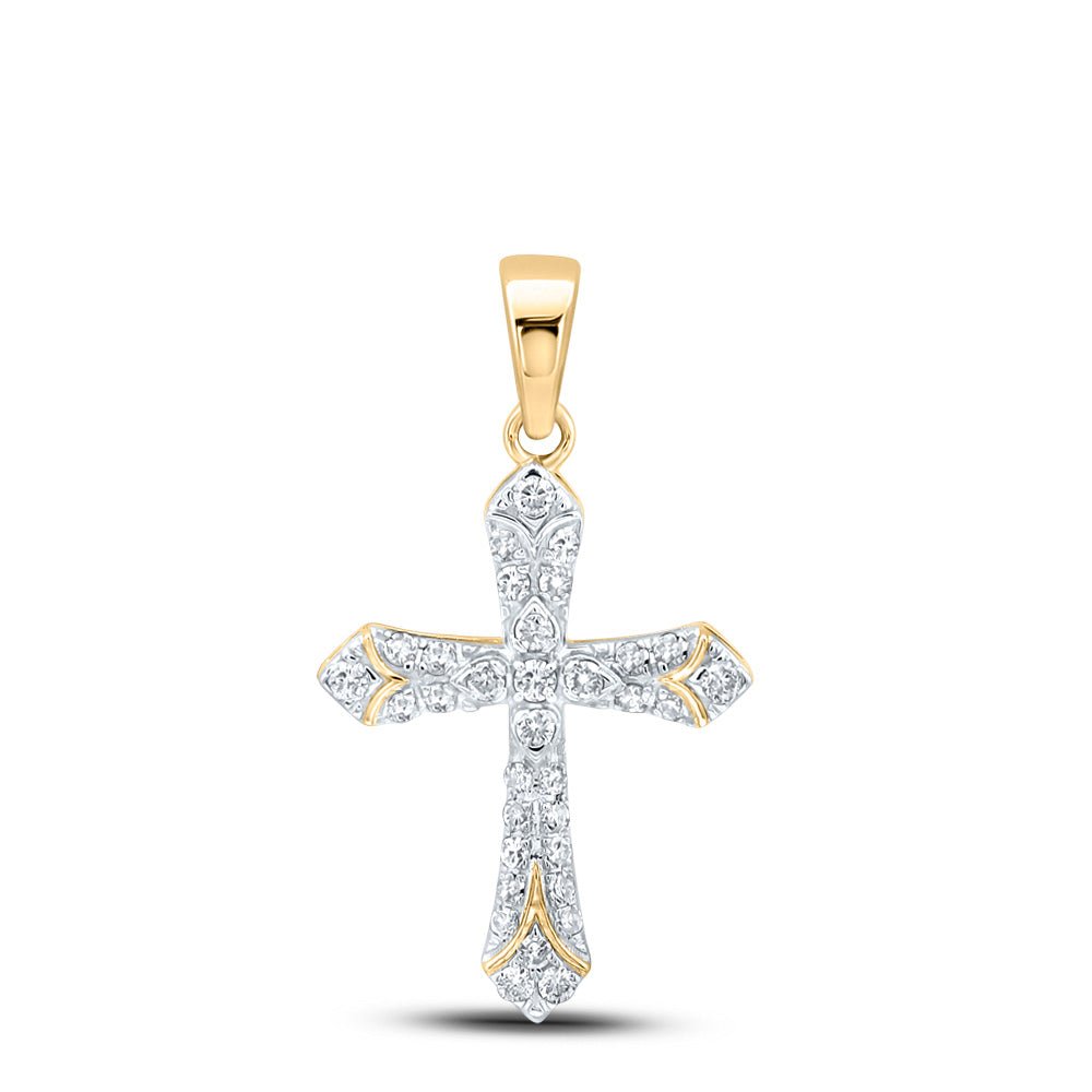 Diamond Cross Pendant | 10kt Yellow Gold Womens Round Diamond Cross Pendant 1/3 Cttw | Splendid Jewellery GND