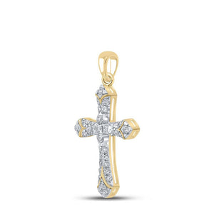 Diamond Cross Pendant | 10kt Yellow Gold Womens Round Diamond Cross Pendant 1/3 Cttw | Splendid Jewellery GND