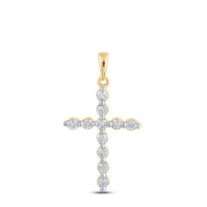 Diamond Cross Pendant | 10kt Yellow Gold Womens Round Diamond Cross Pendant 1/3 Cttw | Splendid Jewellery GND