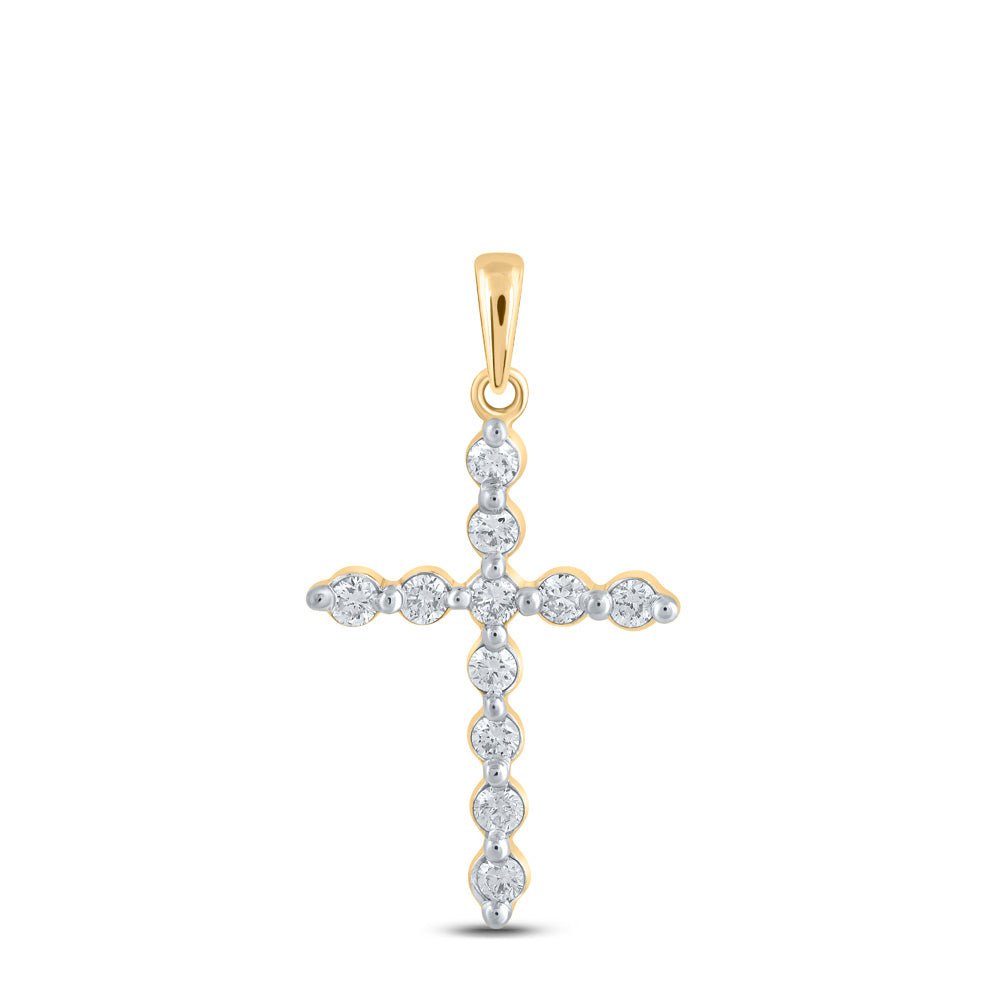 Diamond Cross Pendant | 10kt Yellow Gold Womens Round Diamond Cross Pendant 1/3 Cttw | Splendid Jewellery GND