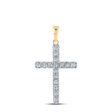 Load image into Gallery viewer, 10kt Yellow Gold Womens Round Diamond Cross Pendant - Radiant Symbol of Faith and Elegance product  Top View from Splendid Jewellery
