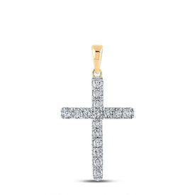 10kt Yellow Gold Womens Round Diamond Cross Pendant - Radiant Symbol of Faith and Elegance product  Top View from Splendid Jewellery