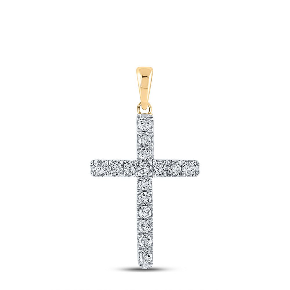 Diamond Cross Pendant | 10kt Yellow Gold Womens Round Diamond Cross Pendant 1/4 Cttw | Splendid Jewellery GND