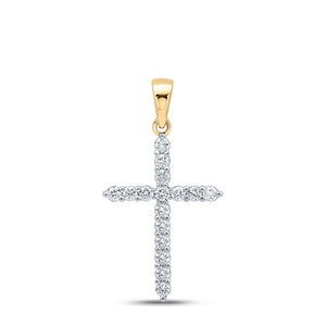 Diamond Cross Pendant | 10kt Yellow Gold Womens Round Diamond Cross Pendant 1/4 Cttw | Splendid Jewellery GND