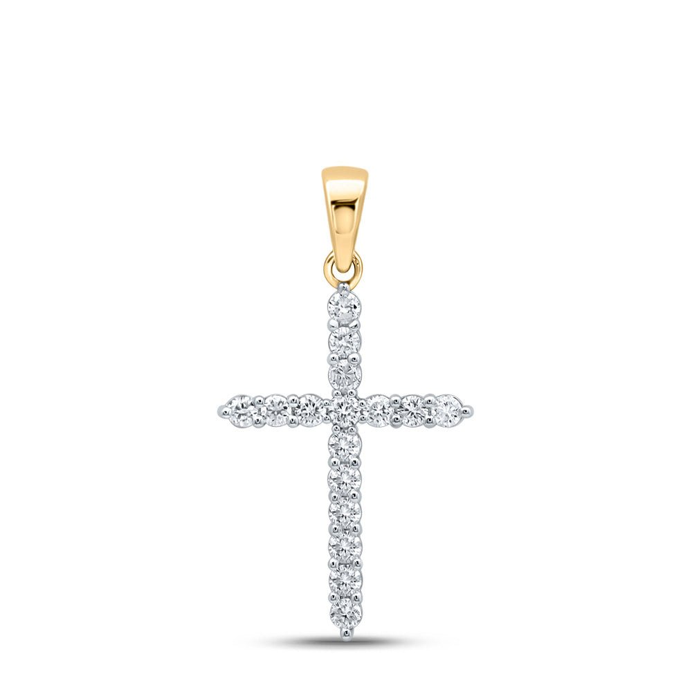 Diamond Cross Pendant | 10kt Yellow Gold Womens Round Diamond Cross Pendant 1/4 Cttw | Splendid Jewellery GND