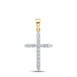 Diamond Cross Pendant | 10kt Yellow Gold Womens Round Diamond Cross Pendant 1/4 Cttw | Splendid Jewellery GND