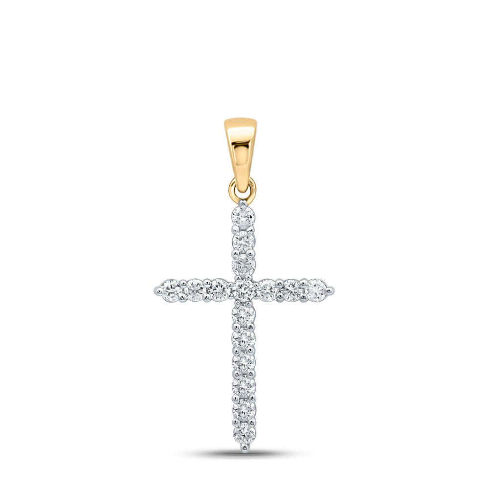 Diamond Cross Pendant | 10kt Yellow Gold Womens Round Diamond Cross Pendant 1/4 Cttw | Splendid Jewellery GND