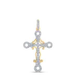 Diamond Cross Pendant | 10kt Yellow Gold Womens Round Diamond Cross Pendant 1/4 Cttw | Splendid Jewellery GND