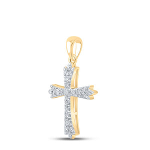 Diamond Cross Pendant | 10kt Yellow Gold Womens Round Diamond Cross Pendant 1/4 Cttw | Splendid Jewellery GND