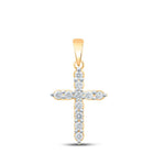Radiant Reflections: 10kt Yellow Gold Womens Round Diamond Cross Pendant 1/4 Cttw product  Top View from Splendid Jewellery