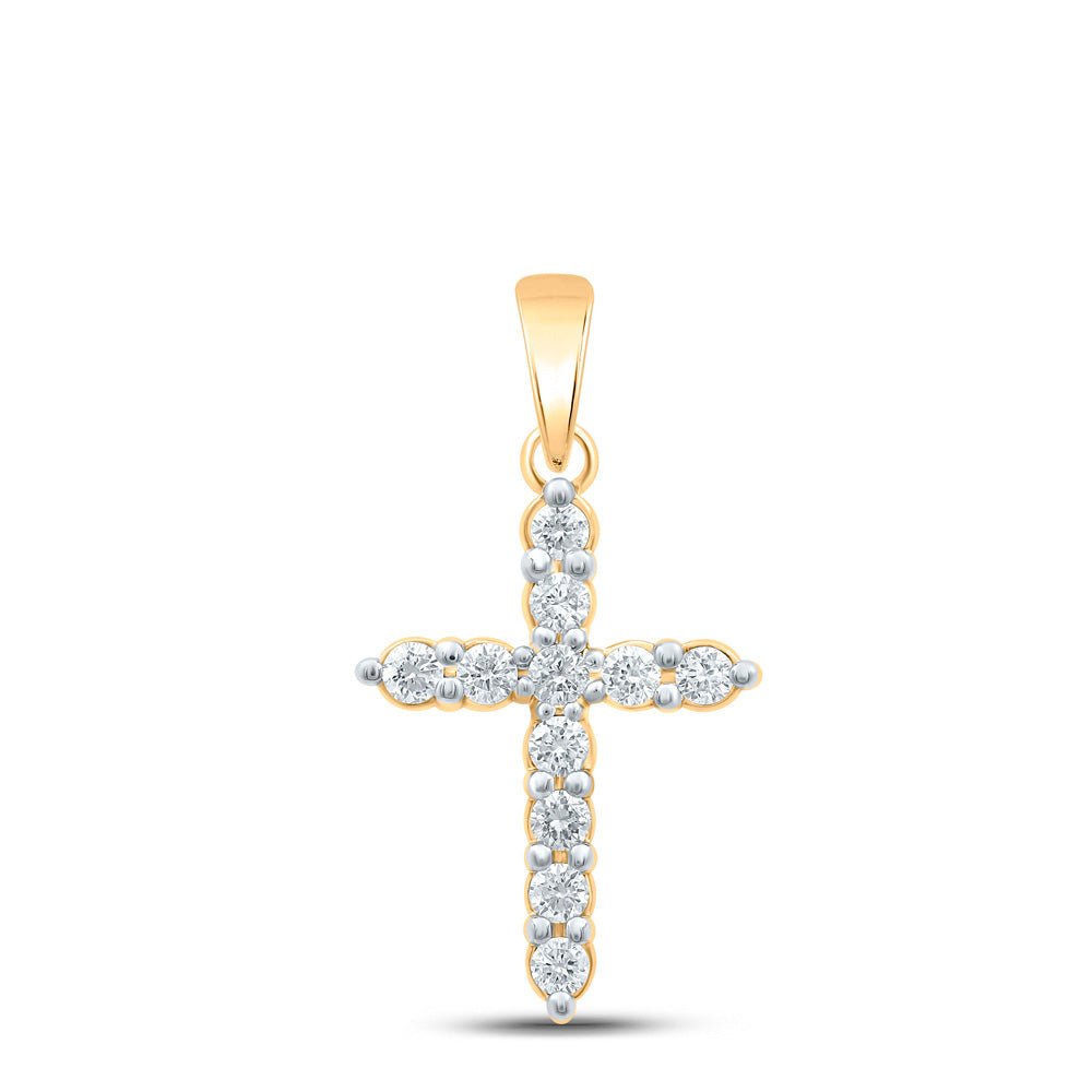 Diamond Cross Pendant | 10kt Yellow Gold Womens Round Diamond Cross Pendant 1/4 Cttw | Splendid Jewellery GND