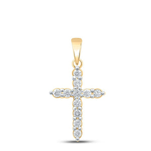 Diamond Cross Pendant | 10kt Yellow Gold Womens Round Diamond Cross Pendant 1/4 Cttw | Splendid Jewellery GND