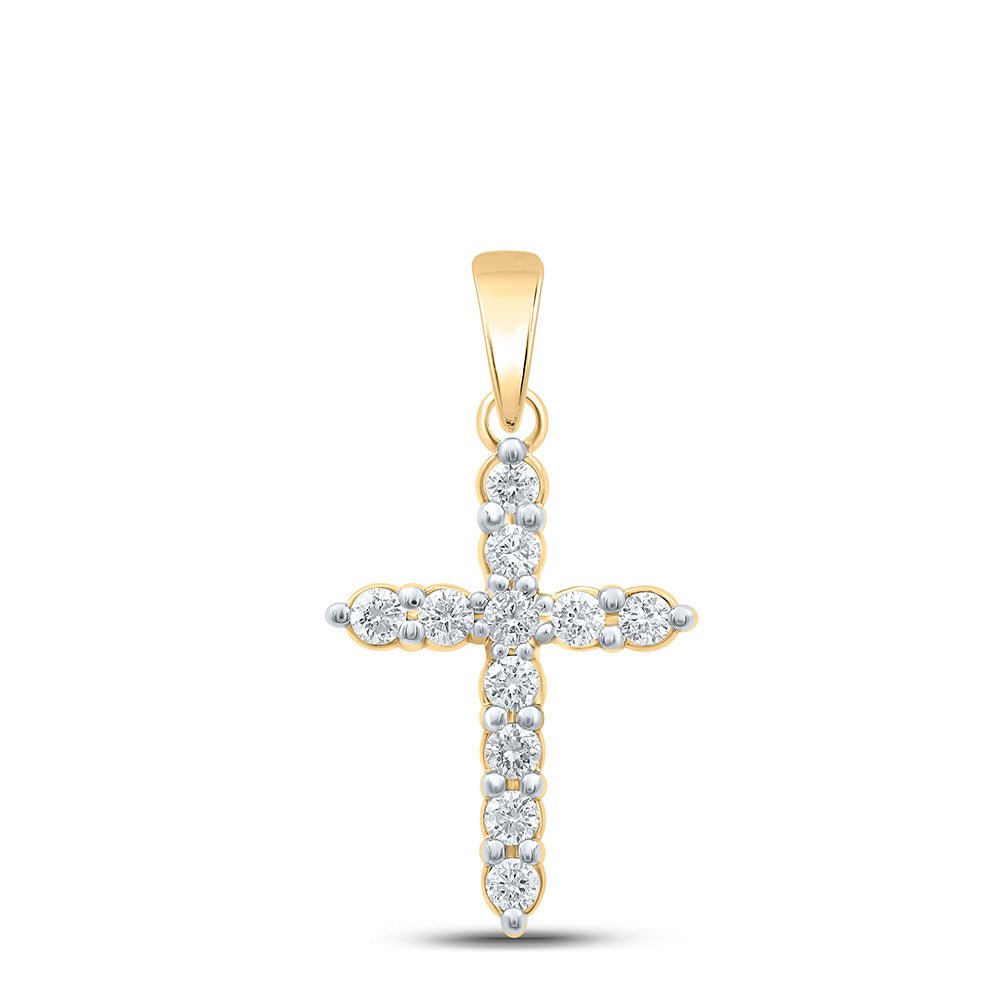 Diamond Cross Pendant | 10kt Yellow Gold Womens Round Diamond Cross Pendant 1/4 Cttw | Splendid Jewellery GND