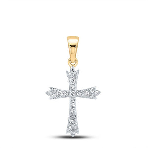 Diamond Cross Pendant | 10kt Yellow Gold Womens Round Diamond Cross Pendant 1/4 Cttw | Splendid Jewellery GND