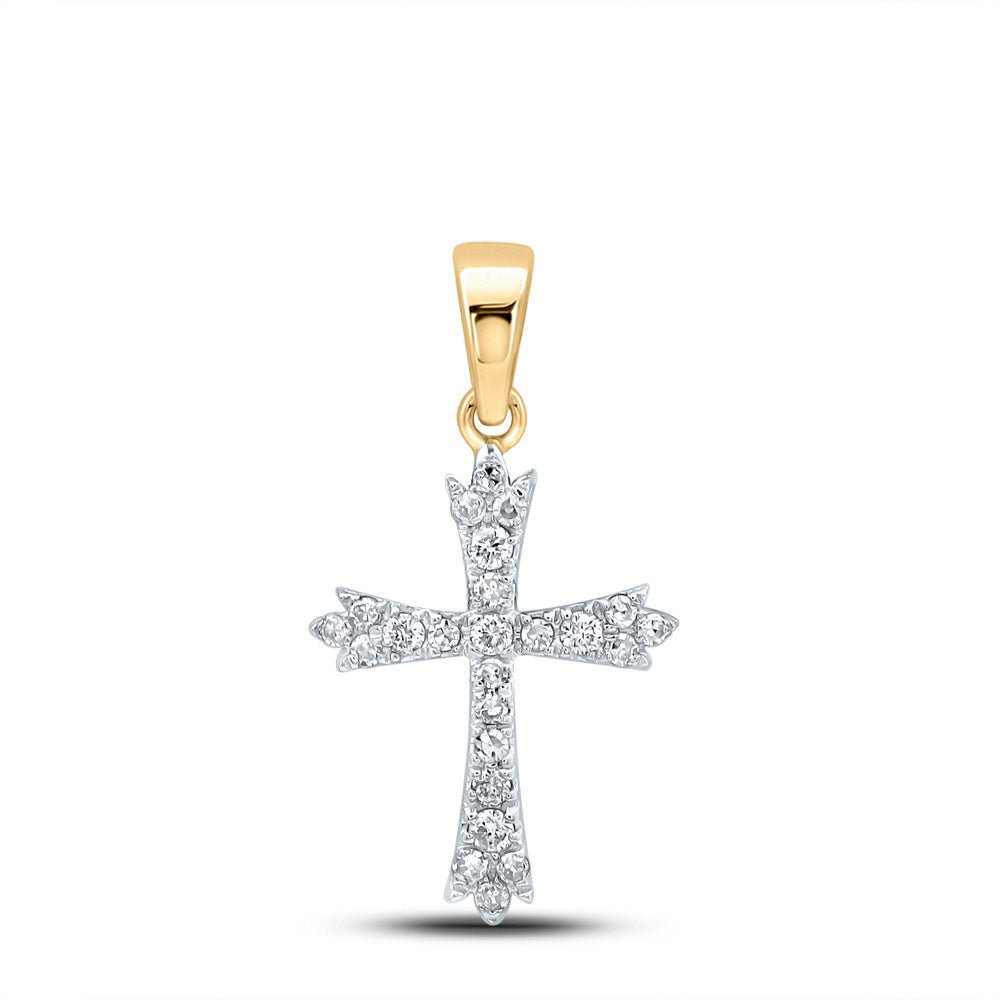 Diamond Cross Pendant | 10kt Yellow Gold Womens Round Diamond Cross Pendant 1/4 Cttw | Splendid Jewellery GND