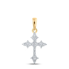 Load image into Gallery viewer, Radiant Faith: 10kt Yellow Gold Womens Round Diamond Cross Pendant 1/4 Cttw product  Top View from Splendid Jewellery