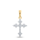 Radiant Faith: 10kt Yellow Gold Womens Round Diamond Cross Pendant 1/4 Cttw product  Top View from Splendid Jewellery