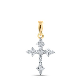 Radiant Faith: 10kt Yellow Gold Womens Round Diamond Cross Pendant 1/4 Cttw product  Top View from Splendid Jewellery