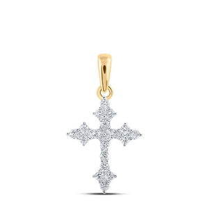 Diamond Cross Pendant | 10kt Yellow Gold Womens Round Diamond Cross Pendant 1/4 Cttw | Splendid Jewellery GND