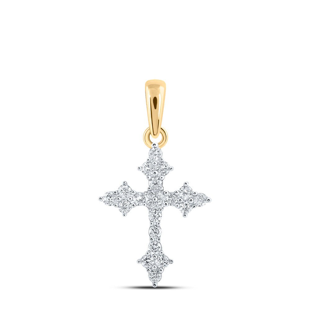 Diamond Cross Pendant | 10kt Yellow Gold Womens Round Diamond Cross Pendant 1/4 Cttw | Splendid Jewellery GND