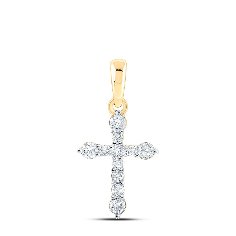 Diamond Cross Pendant | 10kt Yellow Gold Womens Round Diamond Cross Pendant 1/4 Cttw | Splendid Jewellery GND