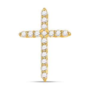 Diamond Cross Pendant | 10kt Yellow Gold Womens Round Diamond Cross Pendant 1/4 Cttw | Splendid Jewellery GND