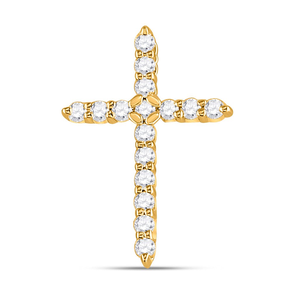 Diamond Cross Pendant | 10kt Yellow Gold Womens Round Diamond Cross Pendant 1/4 Cttw | Splendid Jewellery GND