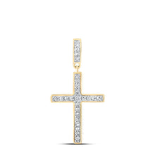 Load image into Gallery viewer, Radiant Spirit: 10kt Yellow Gold Womens Round Diamond Cross Pendant 1/5 Cttw product  Top View from Splendid Jewellery