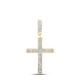 Radiant Spirit: 10kt Yellow Gold Womens Round Diamond Cross Pendant 1/5 Cttw product  Top View from Splendid Jewellery