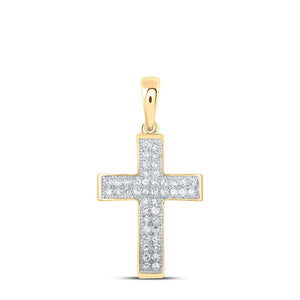 Diamond Cross Pendant | 10kt Yellow Gold Womens Round Diamond Cross Pendant 1/5 Cttw | Splendid Jewellery GND