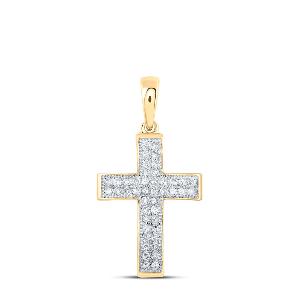 Diamond Cross Pendant | 10kt Yellow Gold Womens Round Diamond Cross Pendant 1/5 Cttw | Splendid Jewellery GND