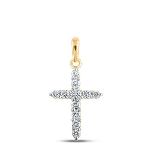 Diamond Cross Pendant | 10kt Yellow Gold Womens Round Diamond Cross Pendant 1/5 Cttw | Splendid Jewellery GND