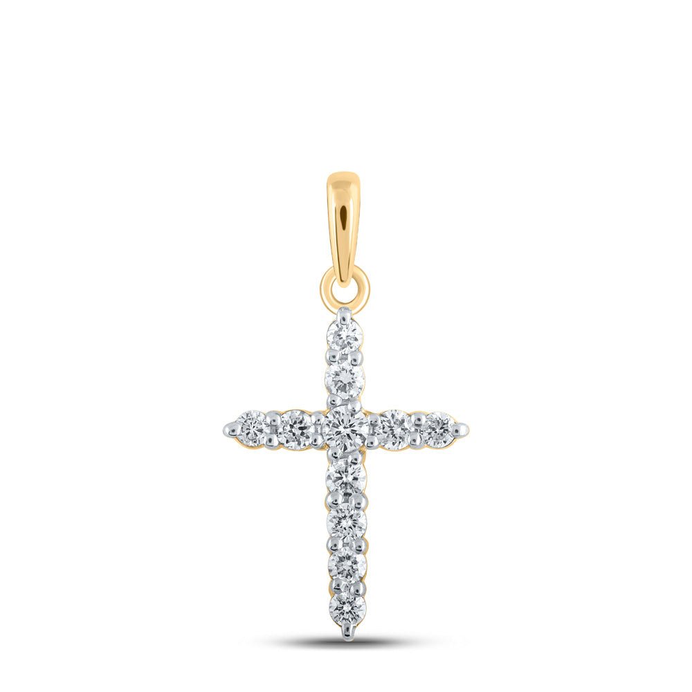 Diamond Cross Pendant | 10kt Yellow Gold Womens Round Diamond Cross Pendant 1/5 Cttw | Splendid Jewellery GND