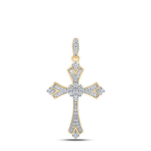 Diamond Cross Pendant | 10kt Yellow Gold Womens Round Diamond Cross Pendant 1/5 Cttw | Splendid Jewellery GND