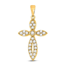 Load image into Gallery viewer, Radiant Faith: 10kt Yellow Gold Diamond Cross Pendant product  Top View from Splendid Jewellery