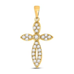 Diamond Cross Pendant | 10kt Yellow Gold Womens Round Diamond Cross Pendant 1/6 Cttw | Splendid Jewellery GND