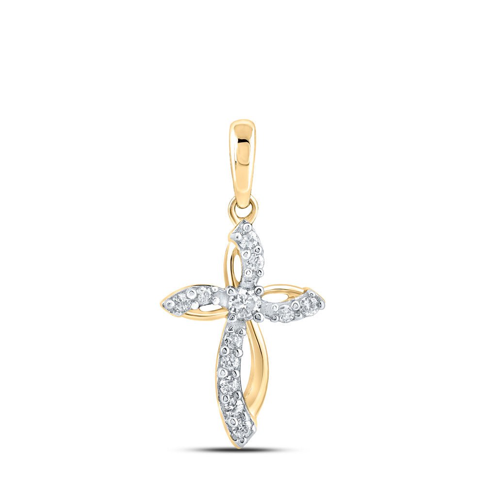 Diamond Cross Pendant | 10kt Yellow Gold Womens Round Diamond Cross Pendant 1/6 Cttw | Splendid Jewellery GND