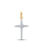 Radiant Gold and Diamond Cross Pendant | 10kt Yellow Gold Womens Round Diamond Cross Pendant 1/6 Cttw product  Top View from Splendid Jewellery