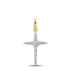 Radiant Gold and Diamond Cross Pendant | 10kt Yellow Gold Womens Round Diamond Cross Pendant 1/6 Cttw product  Top View from Splendid Jewellery