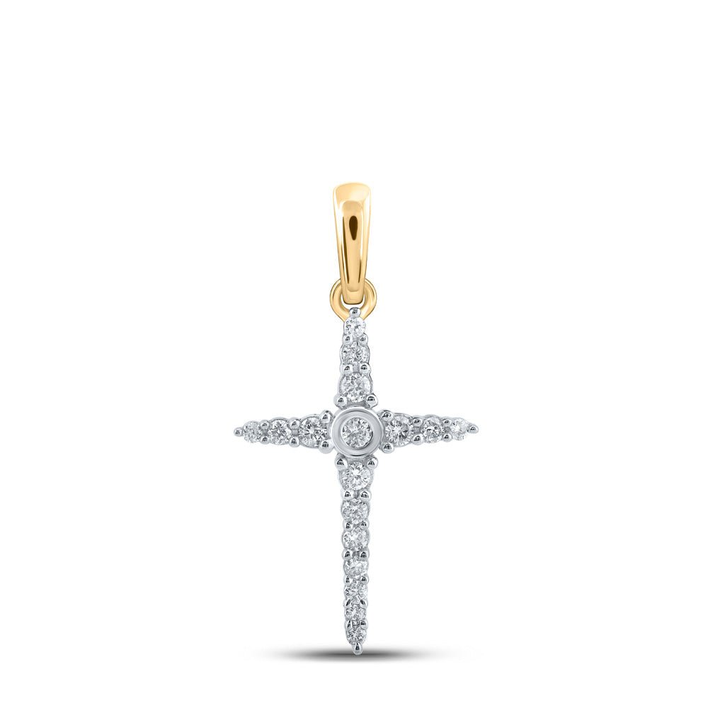 Diamond Cross Pendant | 10kt Yellow Gold Womens Round Diamond Cross Pendant 1/6 Cttw | Splendid Jewellery GND