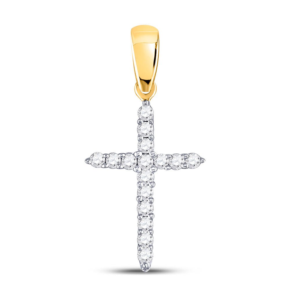 Diamond Cross Pendant | 10kt Yellow Gold Womens Round Diamond Cross Pendant 1/6 Cttw | Splendid Jewellery GND