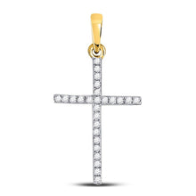 Load image into Gallery viewer, Radiant Faith: 10kt Yellow Gold Women&#39;s Round Diamond Cross Pendant 1/6 Cttw product  Top View from Splendid Jewellery