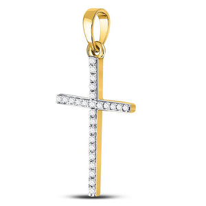 Diamond Cross Pendant | 10kt Yellow Gold Womens Round Diamond Cross Pendant 1/6 Cttw | Splendid Jewellery GND