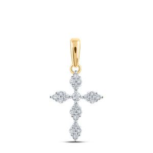 Diamond Cross Pendant | 10kt Yellow Gold Womens Round Diamond Cross Pendant 1/6 Cttw | Splendid Jewellery GND