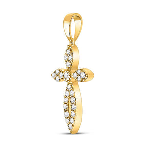 Diamond Cross Pendant | 10kt Yellow Gold Womens Round Diamond Cross Pendant 1/6 Cttw | Splendid Jewellery GND