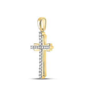 Diamond Cross Pendant | 10kt Yellow Gold Womens Round Diamond Cross Pendant 1/6 Cttw | Splendid Jewellery GND