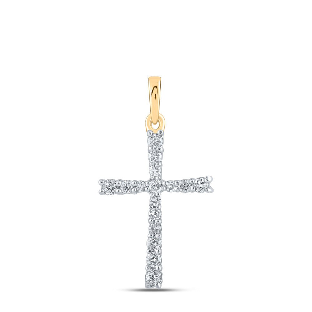 Diamond Cross Pendant | 10kt Yellow Gold Womens Round Diamond Cross Pendant 1/6 Cttw | Splendid Jewellery GND